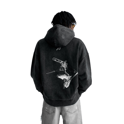 Denji Streetwear Hoodie Black Washed - AY-Line Anime